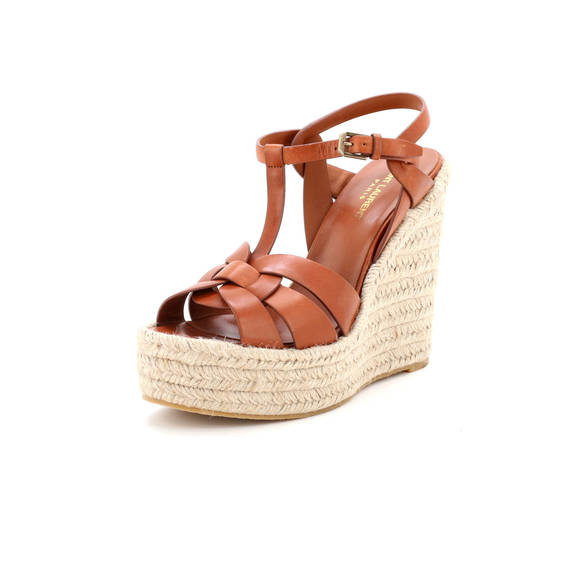Saint Laurent Women's Tribute Wedge Espadrille Sandals Leather - Picture 1 of 5